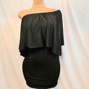 Chic Black One - Shoulder Bodycon Mini Dress- Size Large